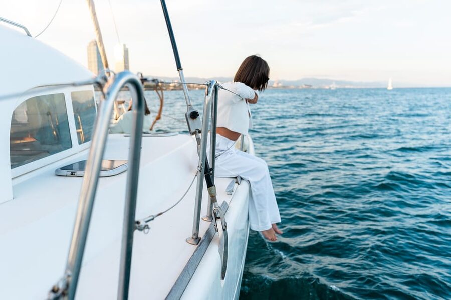 Barcelona: Catamaran Cruise w/ Sailing, Wine, & Tapa - The Mediterranean swim stop