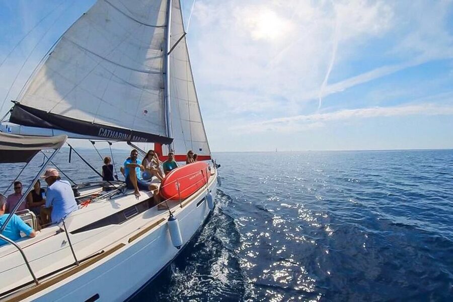 Barcelona: Coastline Boat Trip with Snacks and Cava - The Swimming Stop in Clear Mediterranean Water