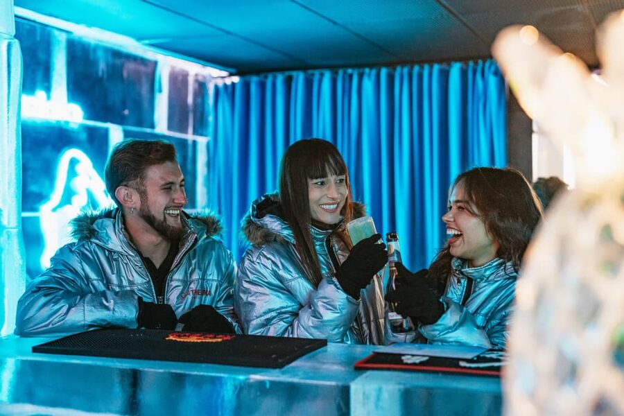 Barcelona: Icebar experience, located at the beach !! - The terrace, beach, and Barcelona sunset