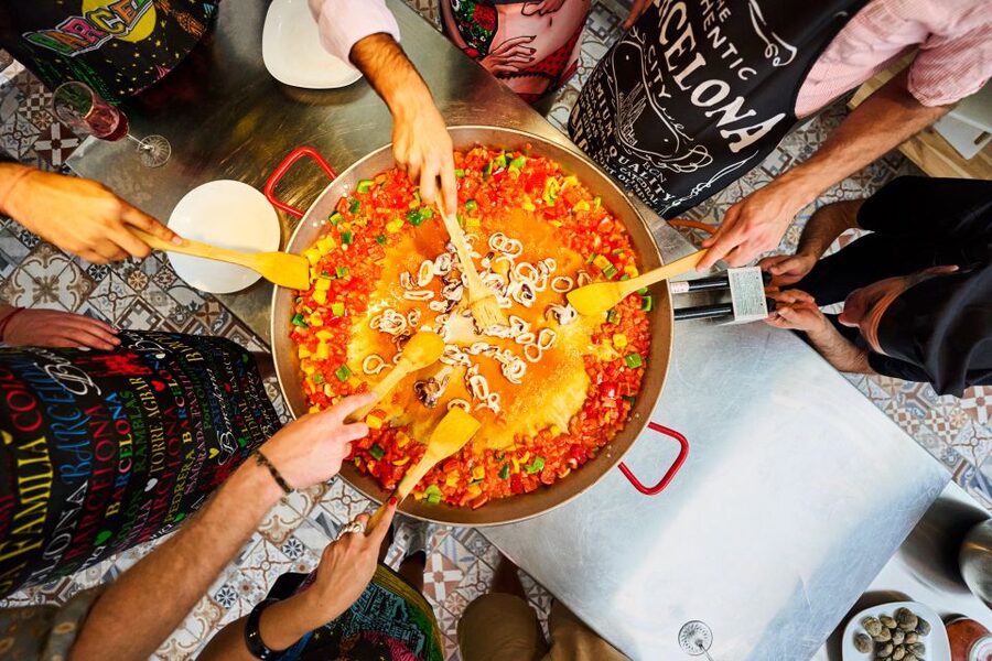 Barcelona: Paella Cooking Class with Market Visit and More - Preparing seafood, chicken, or vegetarian paella