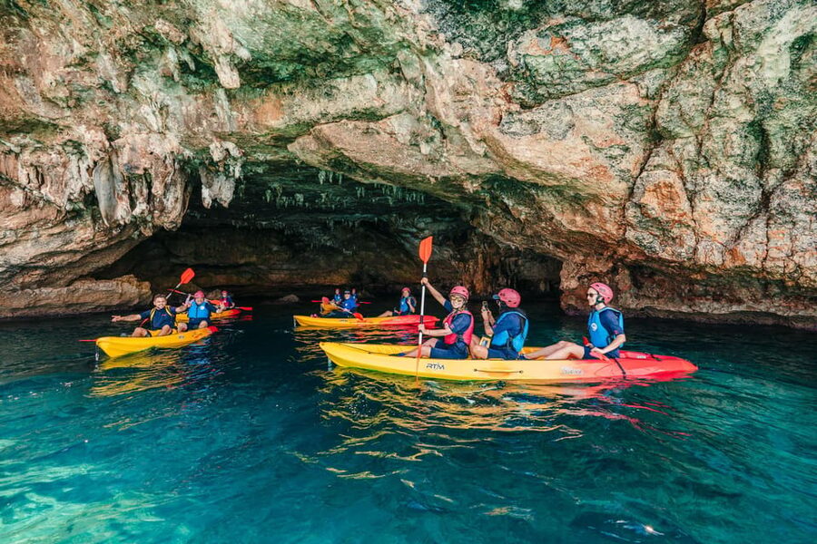 Cala Varques: Guided Sea Caves Kayak & Snorkeling Expedition - Inside Cova des Coloms and the pirate caves