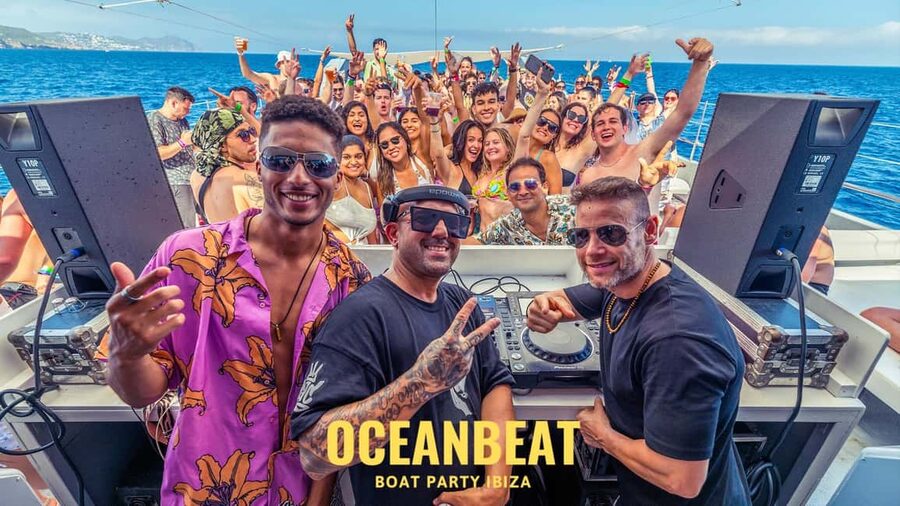 Ibiza: Ocean Club Boat Party with Premium Drinks, Food, & DJ - The Swim Stop in Turquoise Water