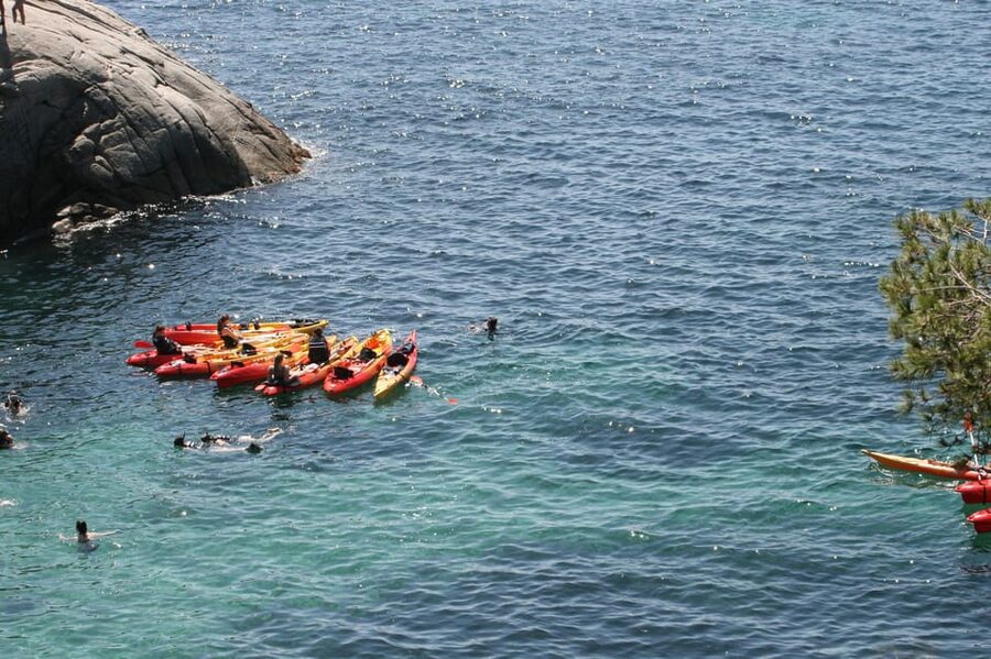 Kayak and Snorkel in Playa de Aro, Costa Brava - A beach bar stop with a Costa Brava view