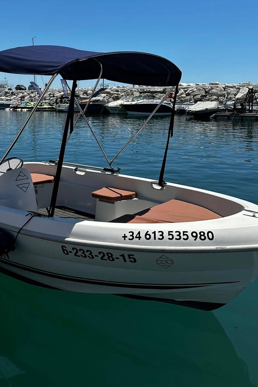 Marbella: Puerto Banús Boat Rental with No License Needed - Swimming, photographs, and the boat-access-only bar