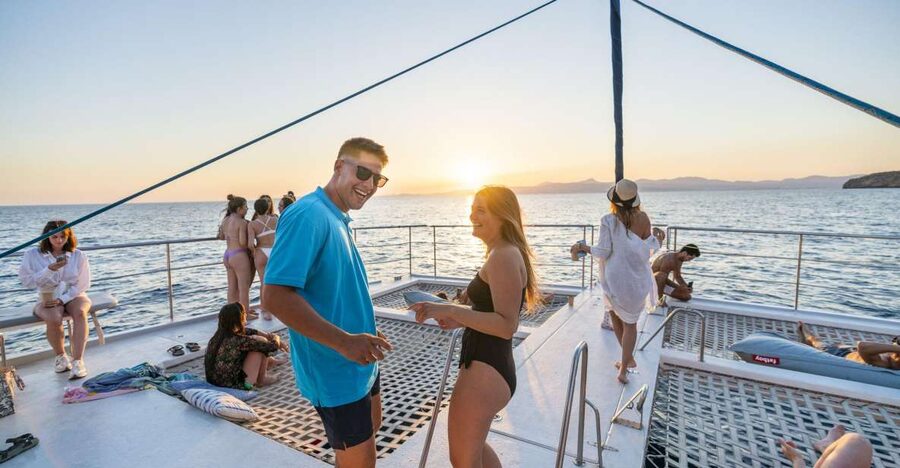 S'Arenal: Sunset Catamaran Cruise with BBQ - Leaving Playa del Arenal for Palma Bay